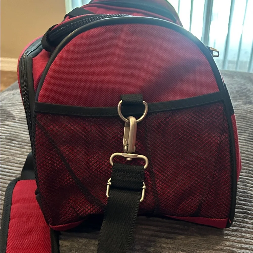 Samsonite Red and Black Duffel Bag with Shoulder Strap